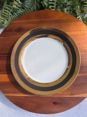Vintage I. Godinger Co Gold and Black Porcelain Harlequin Salad Plate